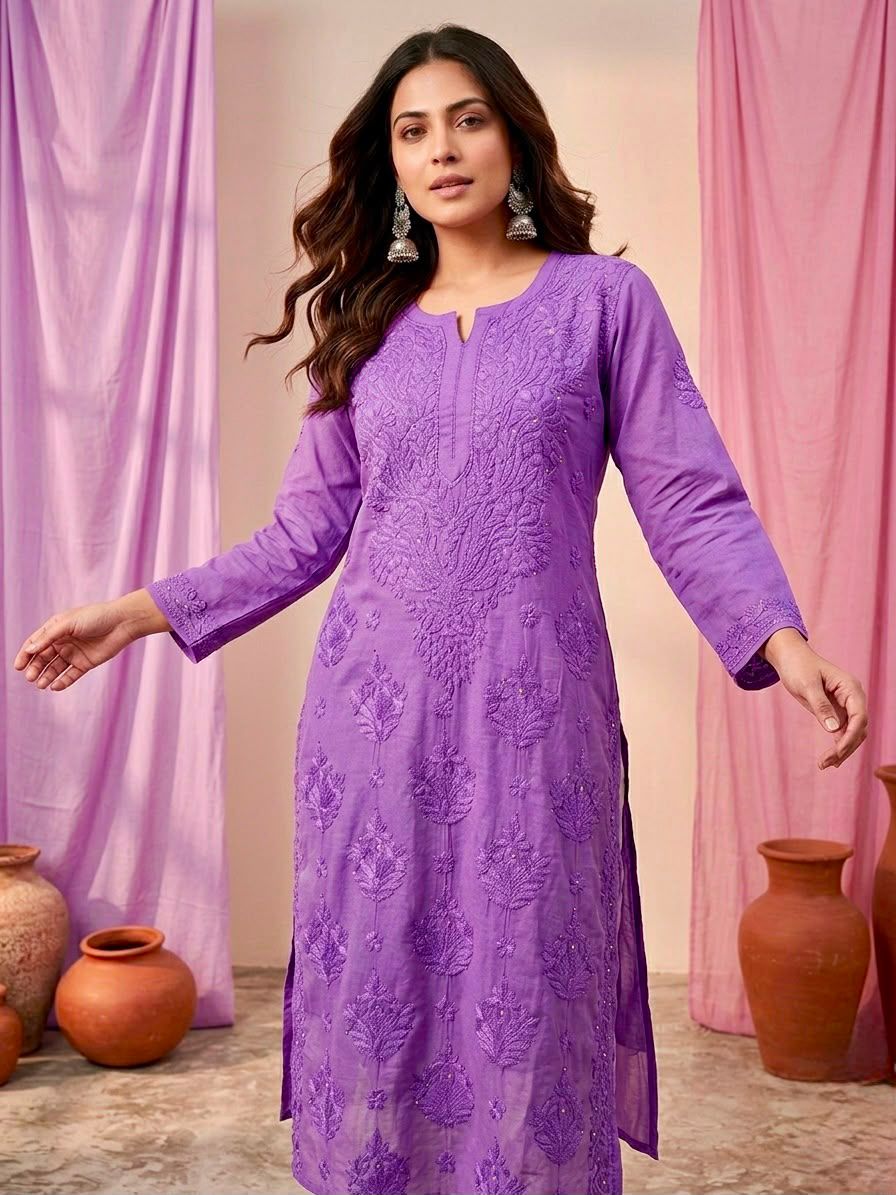 CHIKANKARI MASLIN KURTI
