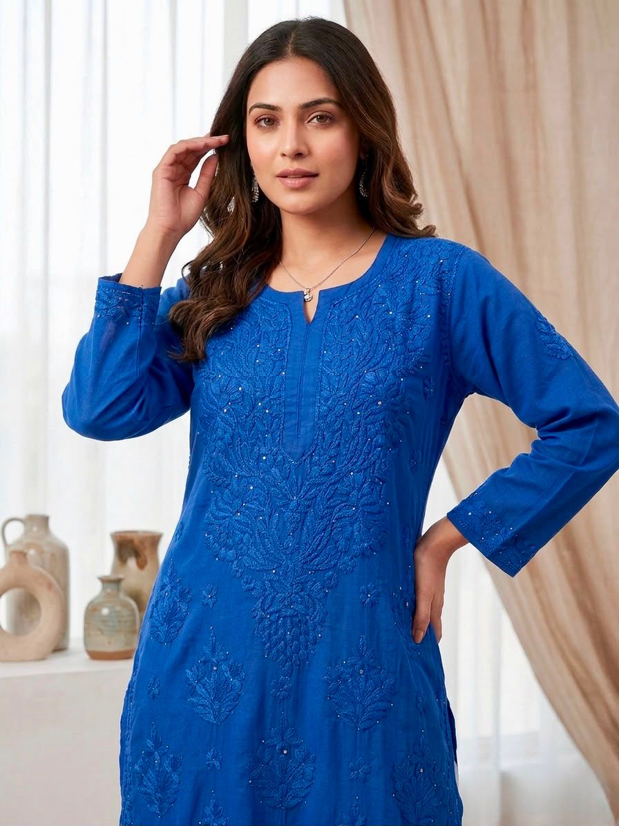 CHIKANKARI MASLIN KURTI