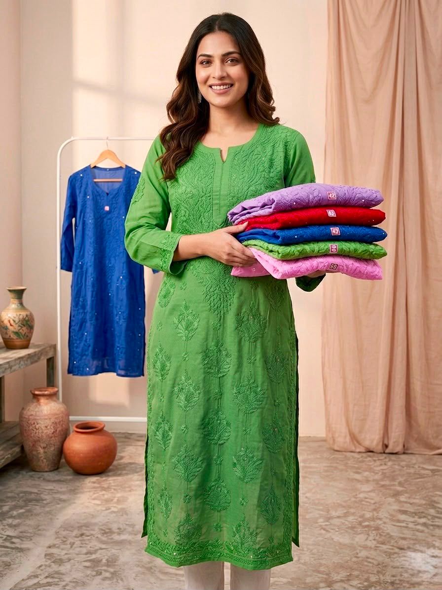 CHIKANKARI MASLIN KURTI
