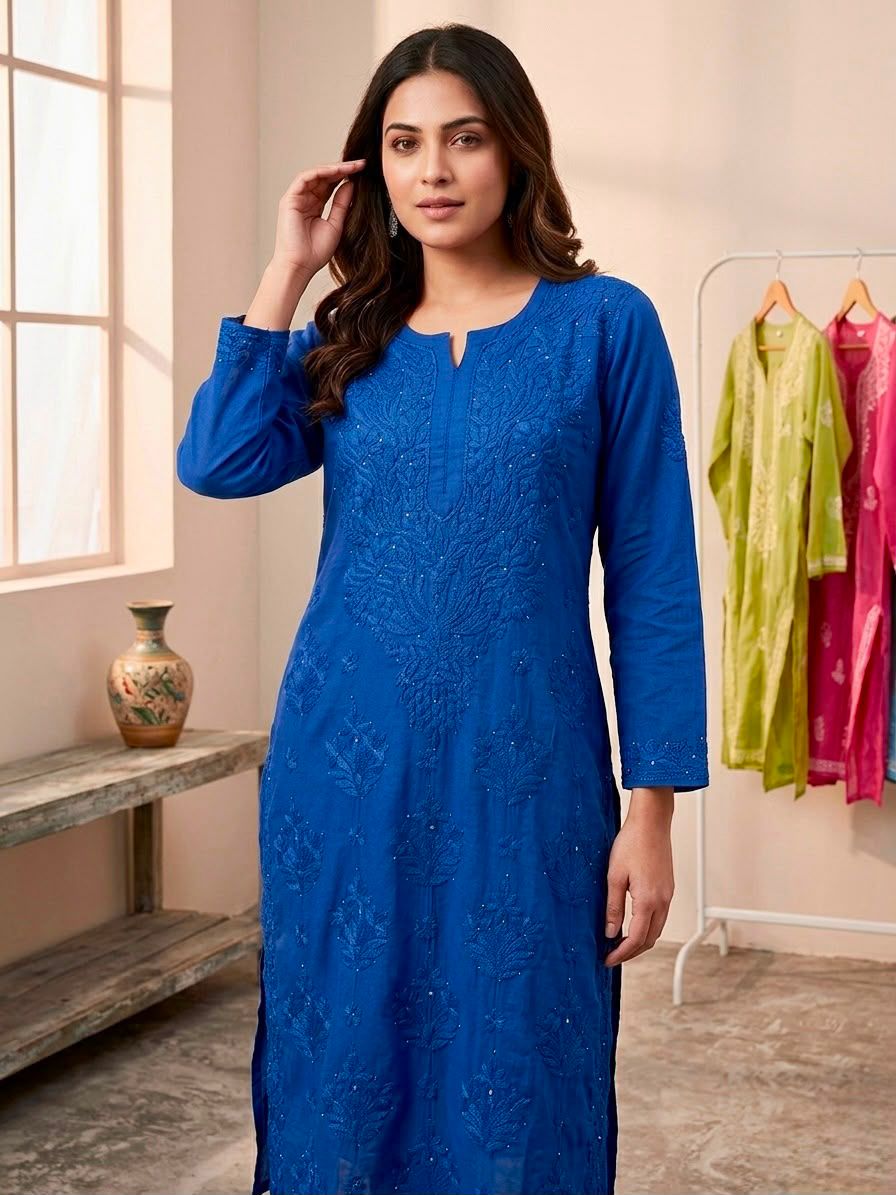 CHIKANKARI MASLIN KURTI