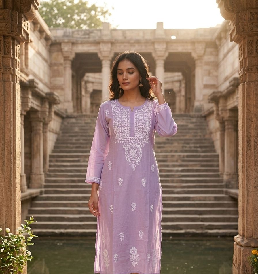 HANDWORK CHIKANKARI COTTON KURTI