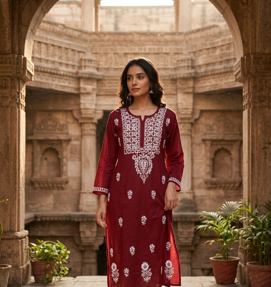 HANDWORK CHIKANKARI COTTON KURTI