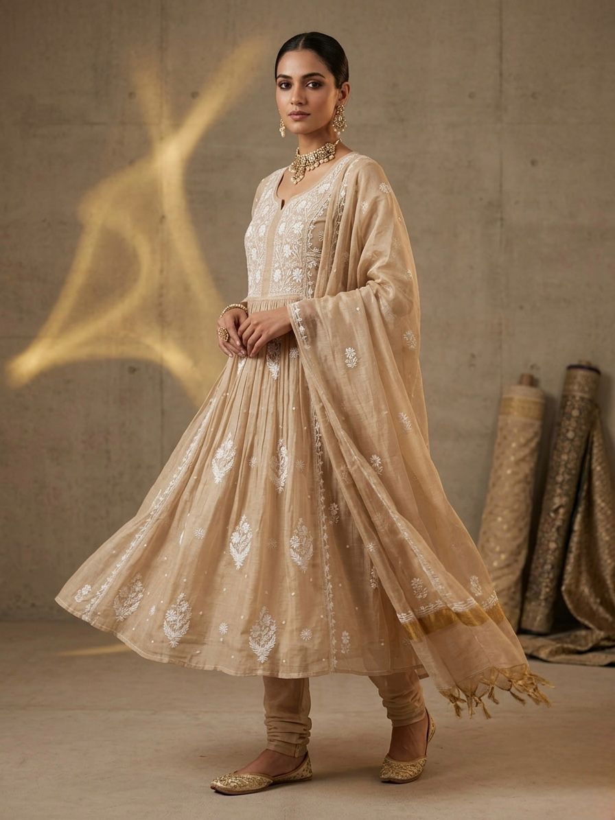 Chikankari Tissue Fabric Gown