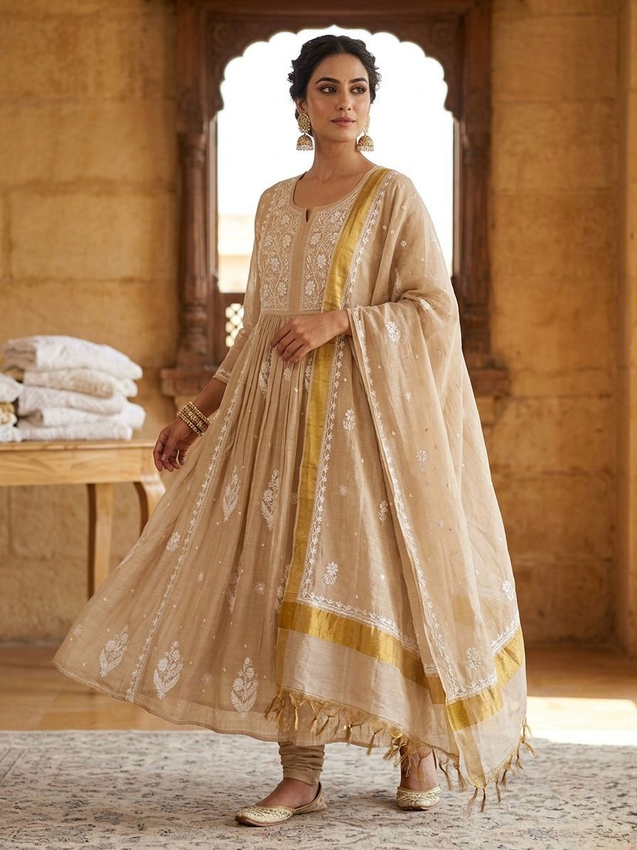Chikankari Tissue Fabric Gown