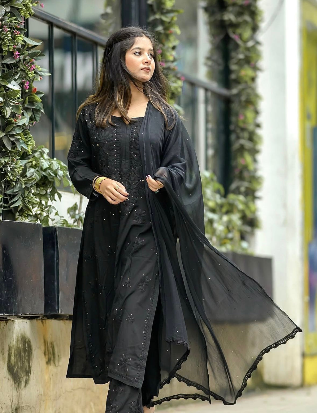 Chikankari Embroidery Plazo Kurti Dupatta Set
