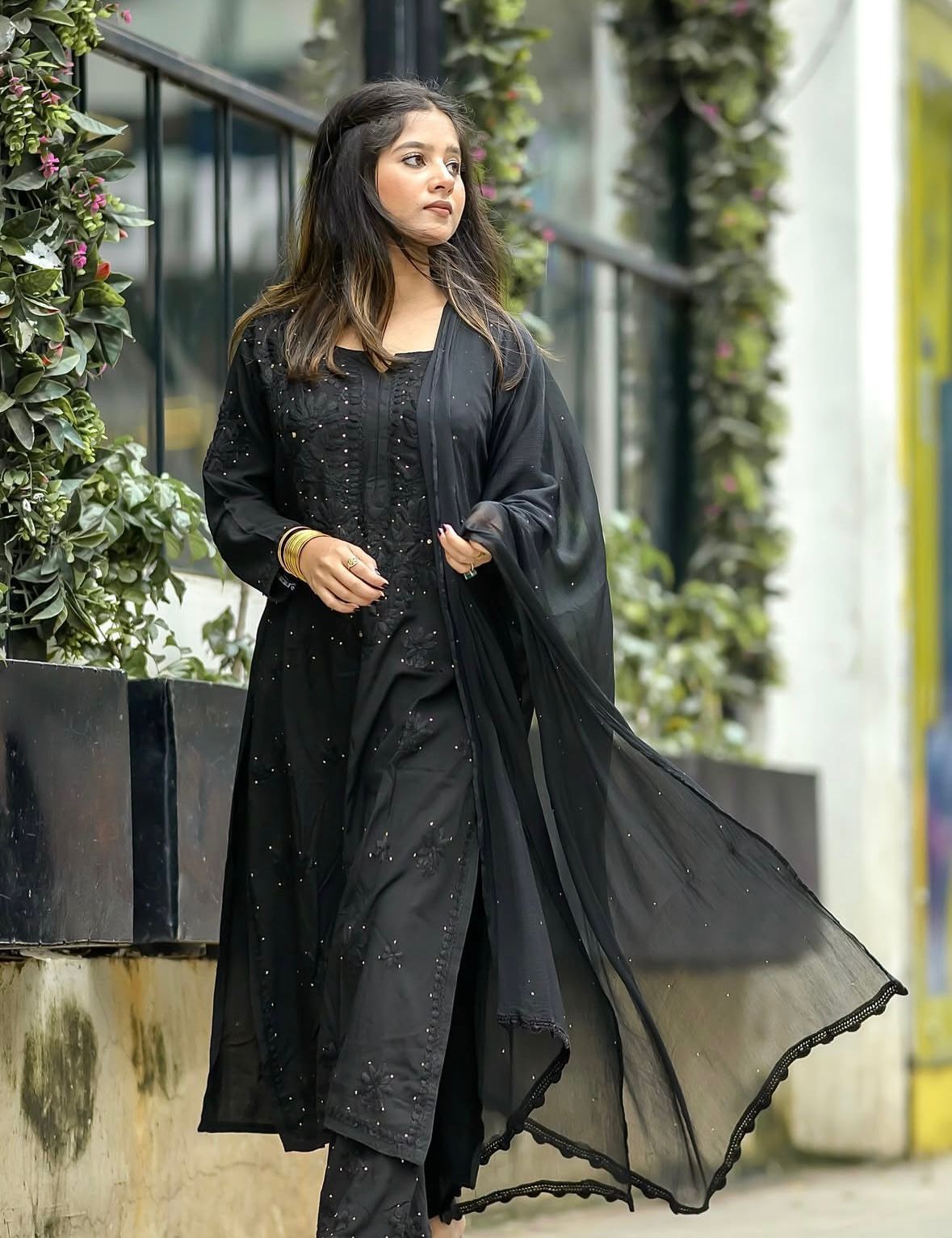Chikankari Embroidery Plazo Kurti Dupatta Set