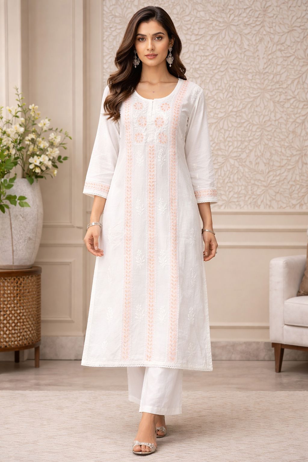 Fancy Chanderi Silk Kurti Set With Dupatta