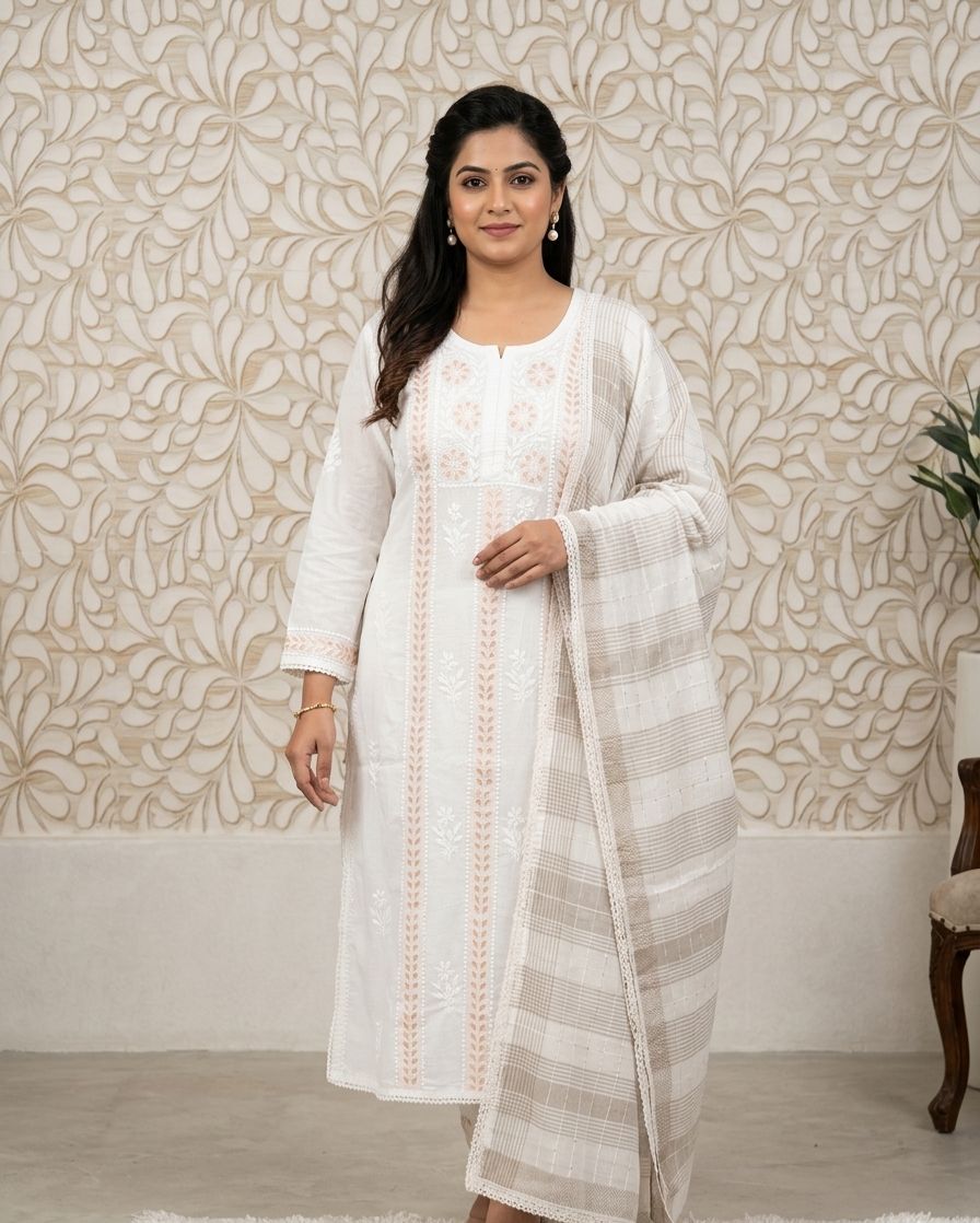 Fancy Chanderi Silk Kurti Set With Dupatta