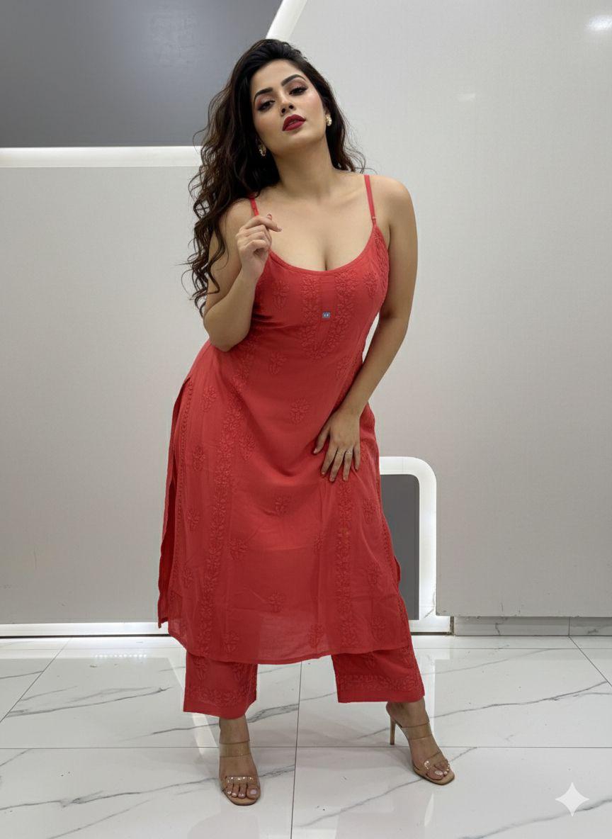 straps kurti plazo set