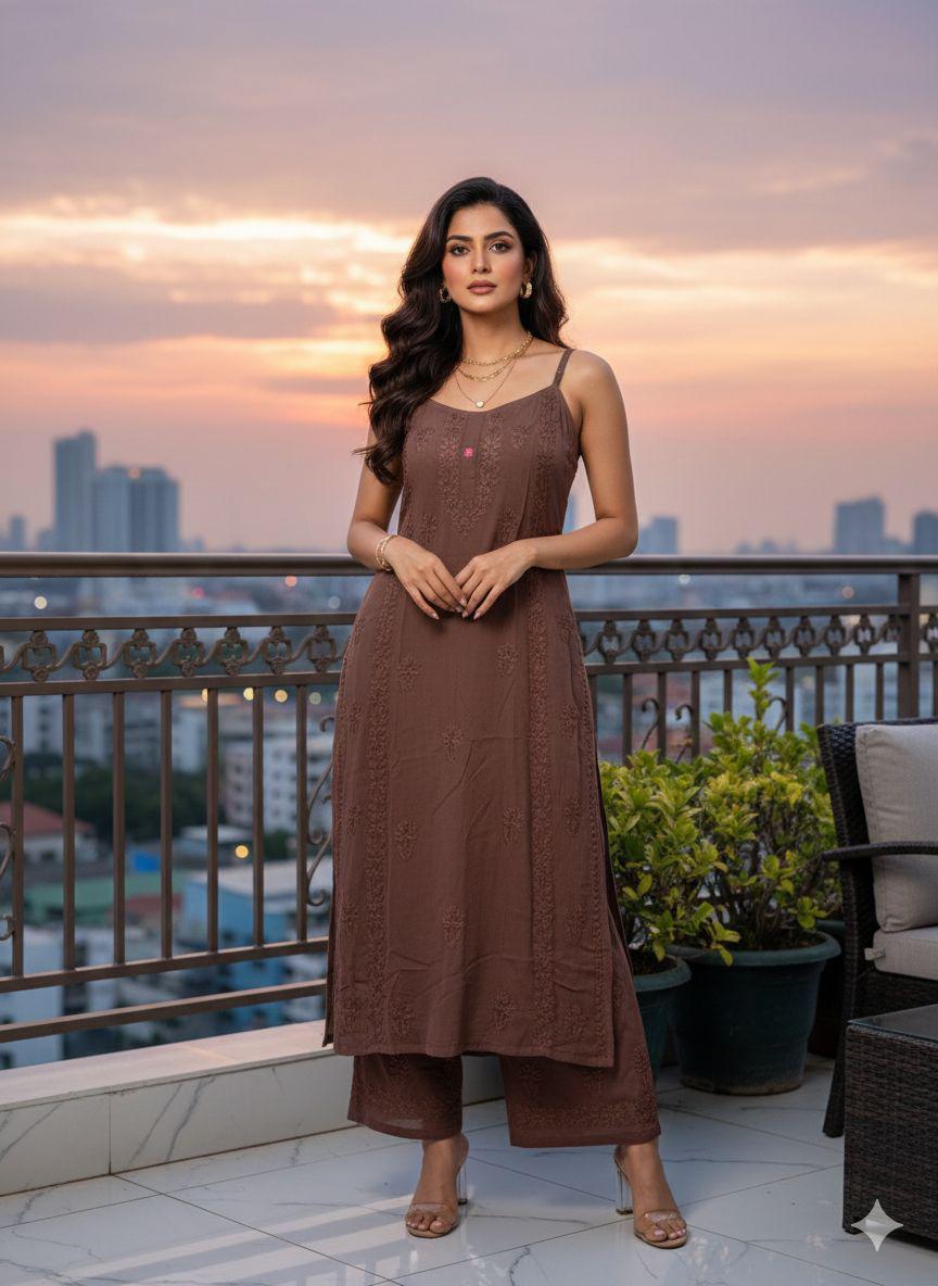 straps kurti plazo set