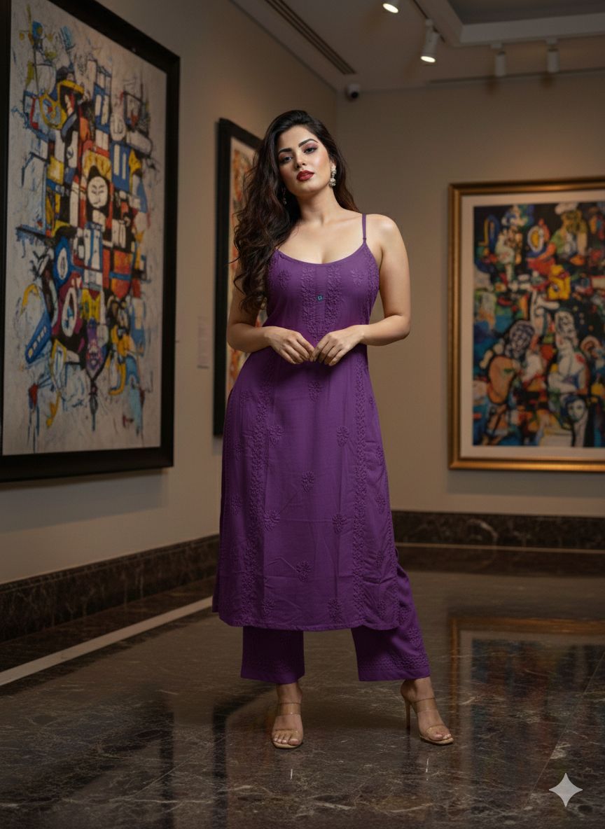 straps kurti plazo set