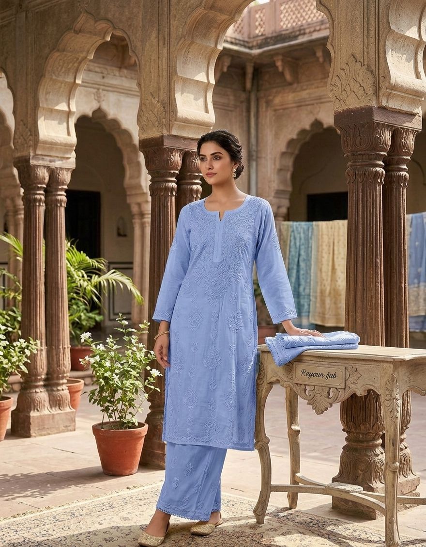 Reyoun kurti and plazo add on artificial lace
