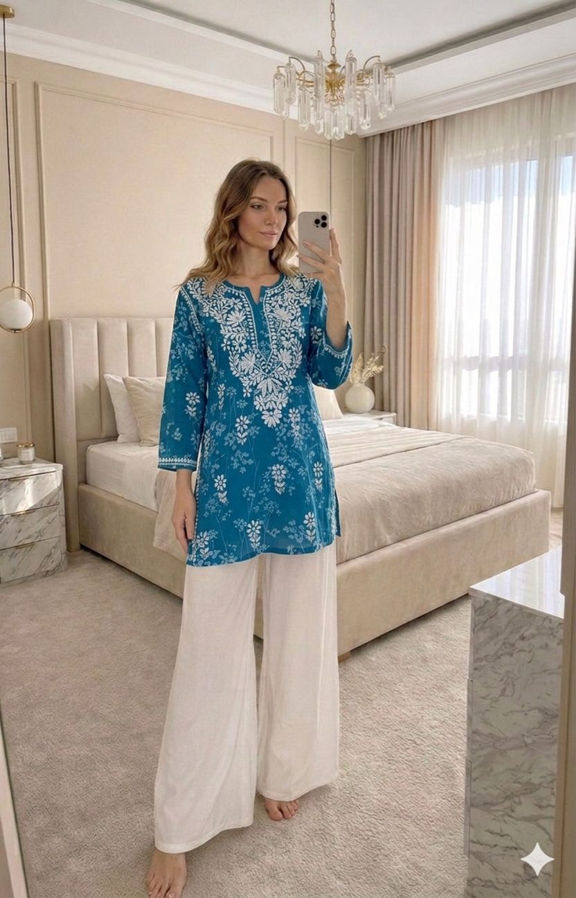 Mul Mul Chikankari Short Kurti