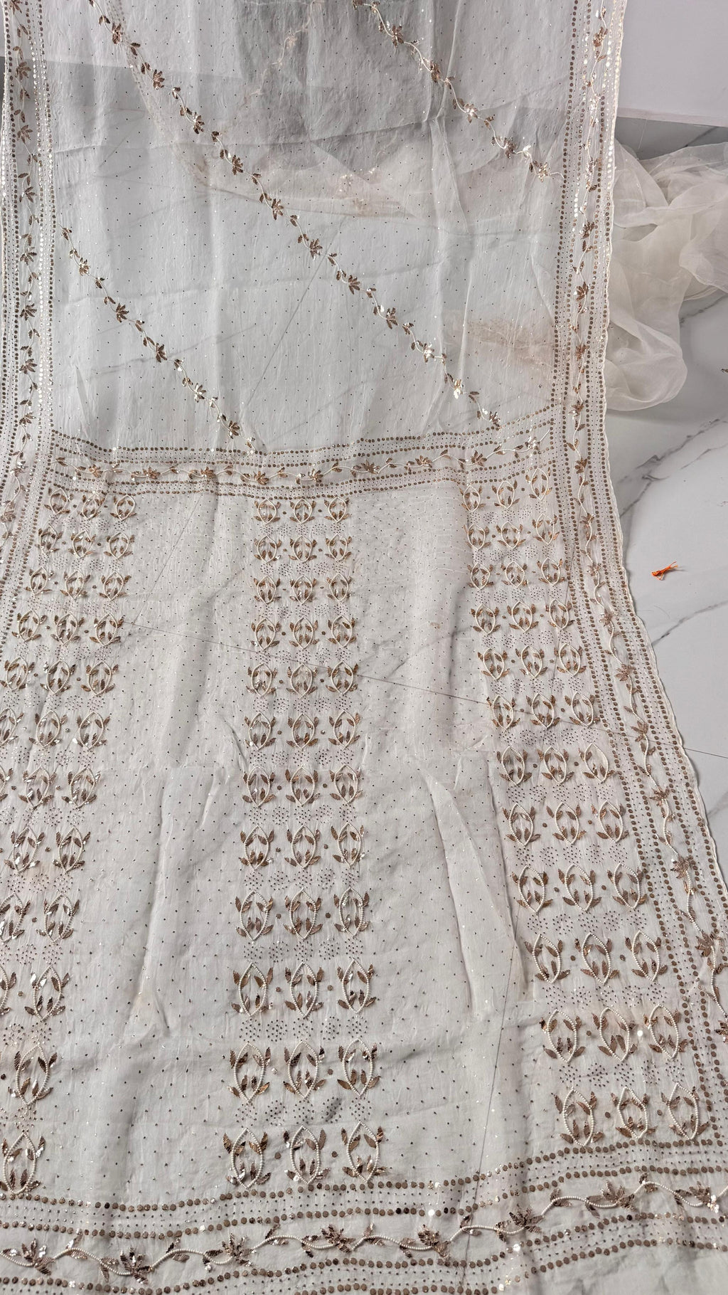 Pure Organza Saree with Pitta Mukaish Kamdani and Pearl Embellishments