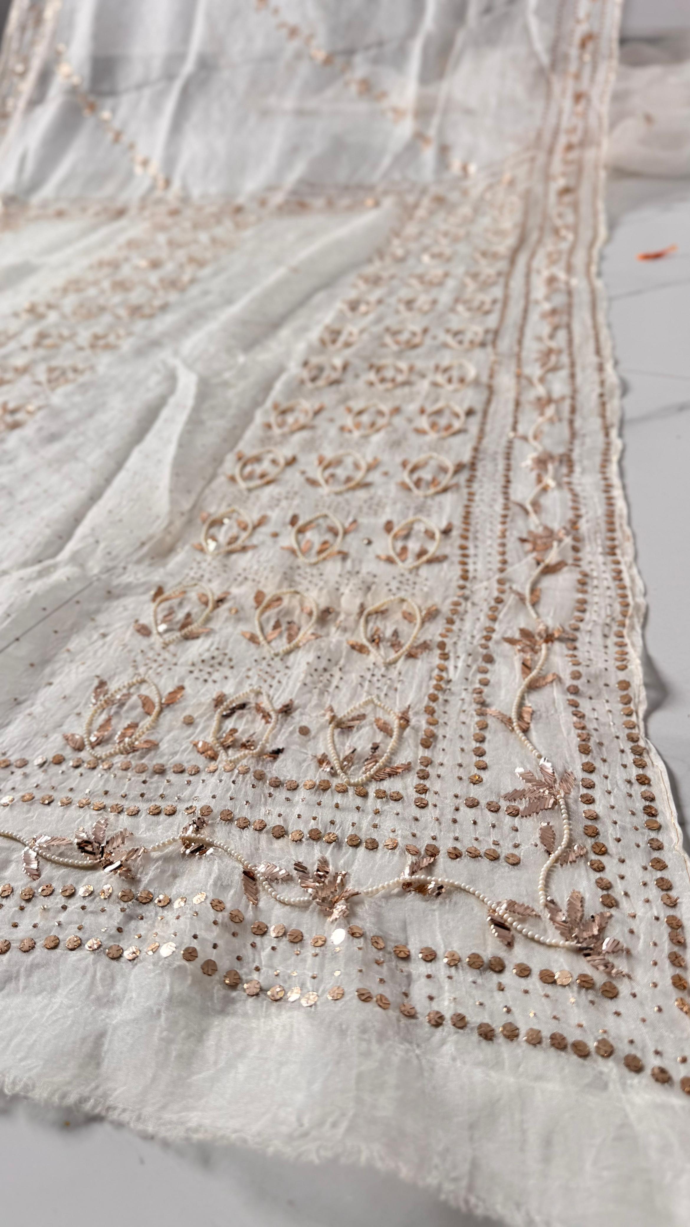 Pure Organza Saree with Pitta Mukaish Kamdani and Pearl Embellishments