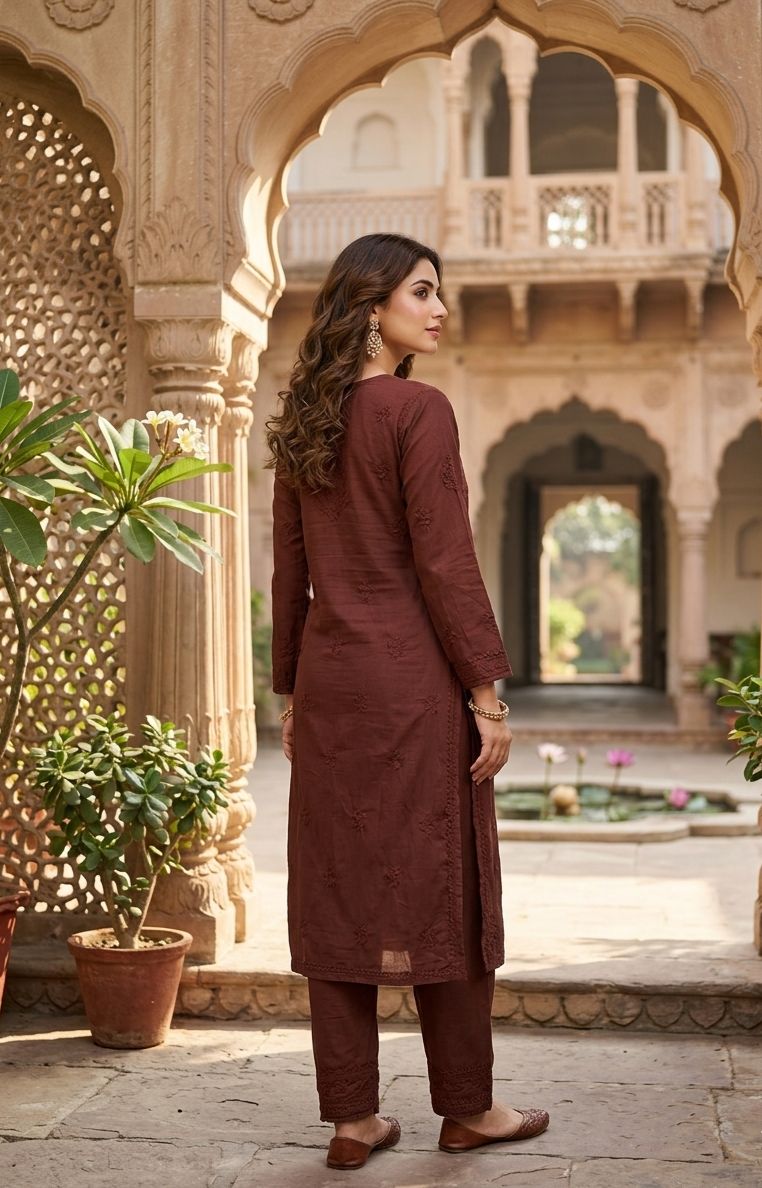 Exclusive Lucknowi Chikankari Handwork Dyeable Plazo Set