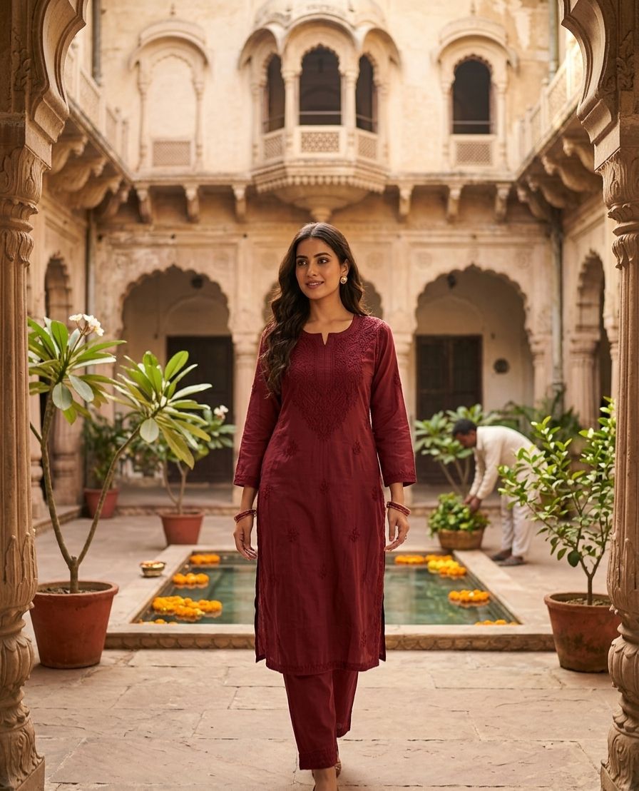 Exclusive Lucknowi Chikankari Handwork Dyeable Plazo Set