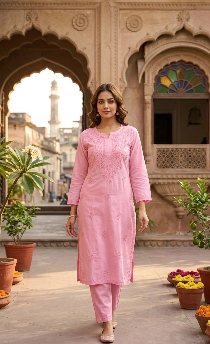Exclusive Lucknowi Chikankari Handwork Dyeable Plazo Set