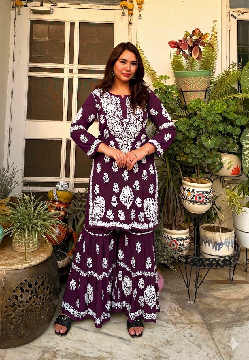 Exclusive Lucknowi Chikankari Gharara set