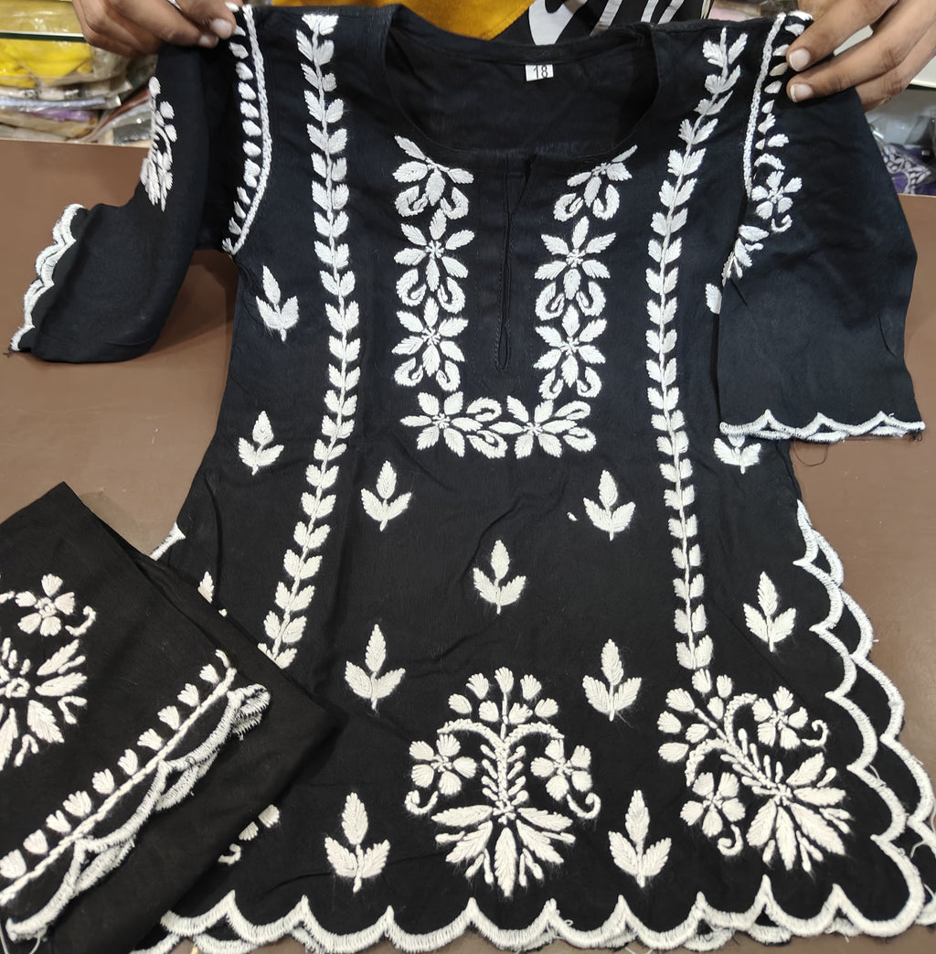 Handwork Chikankari Rayon Kurti & Pant Set with Elegant Cutwork
