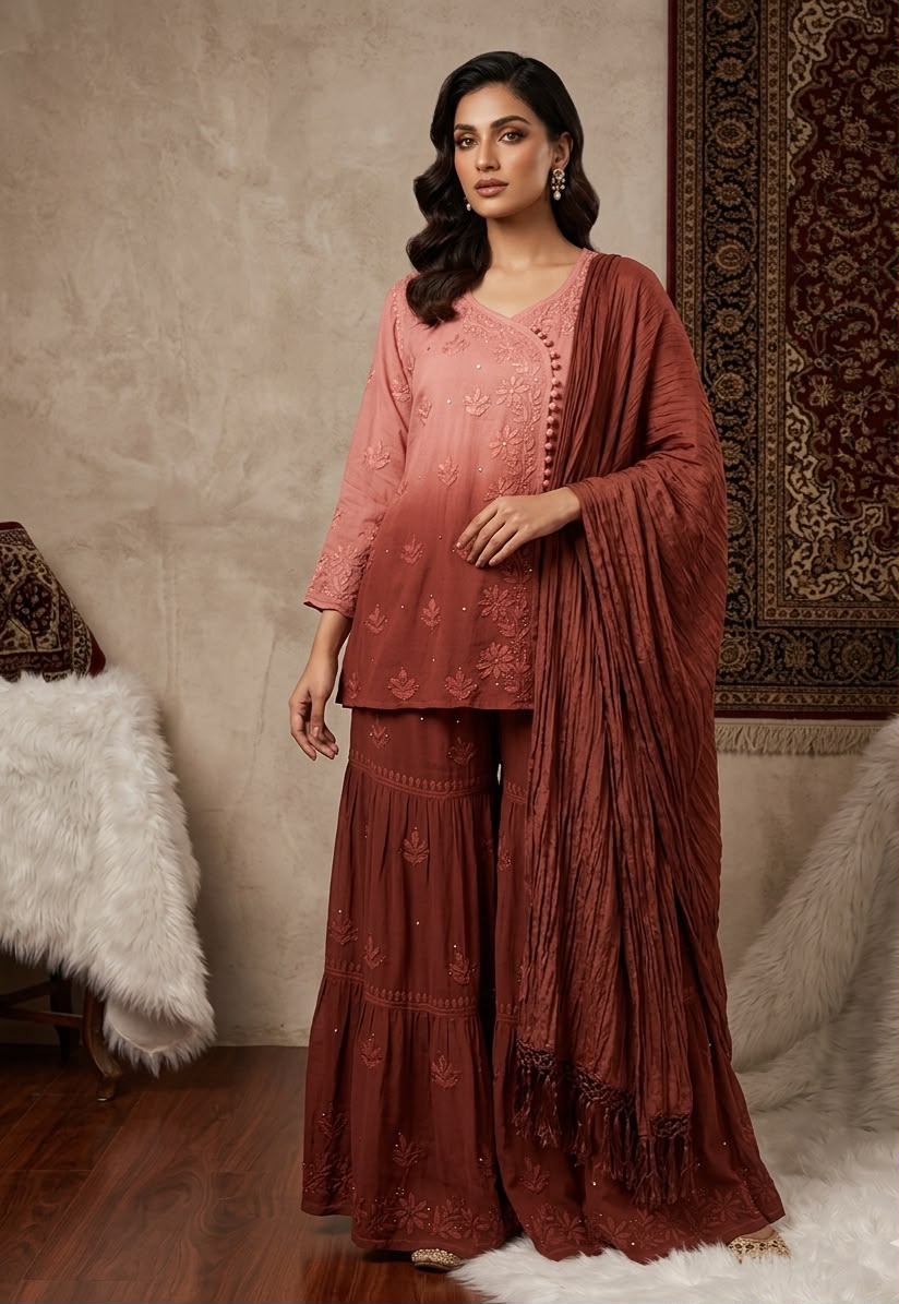 Premium Viscose Gharara Dupatta Set with Mukesh Work