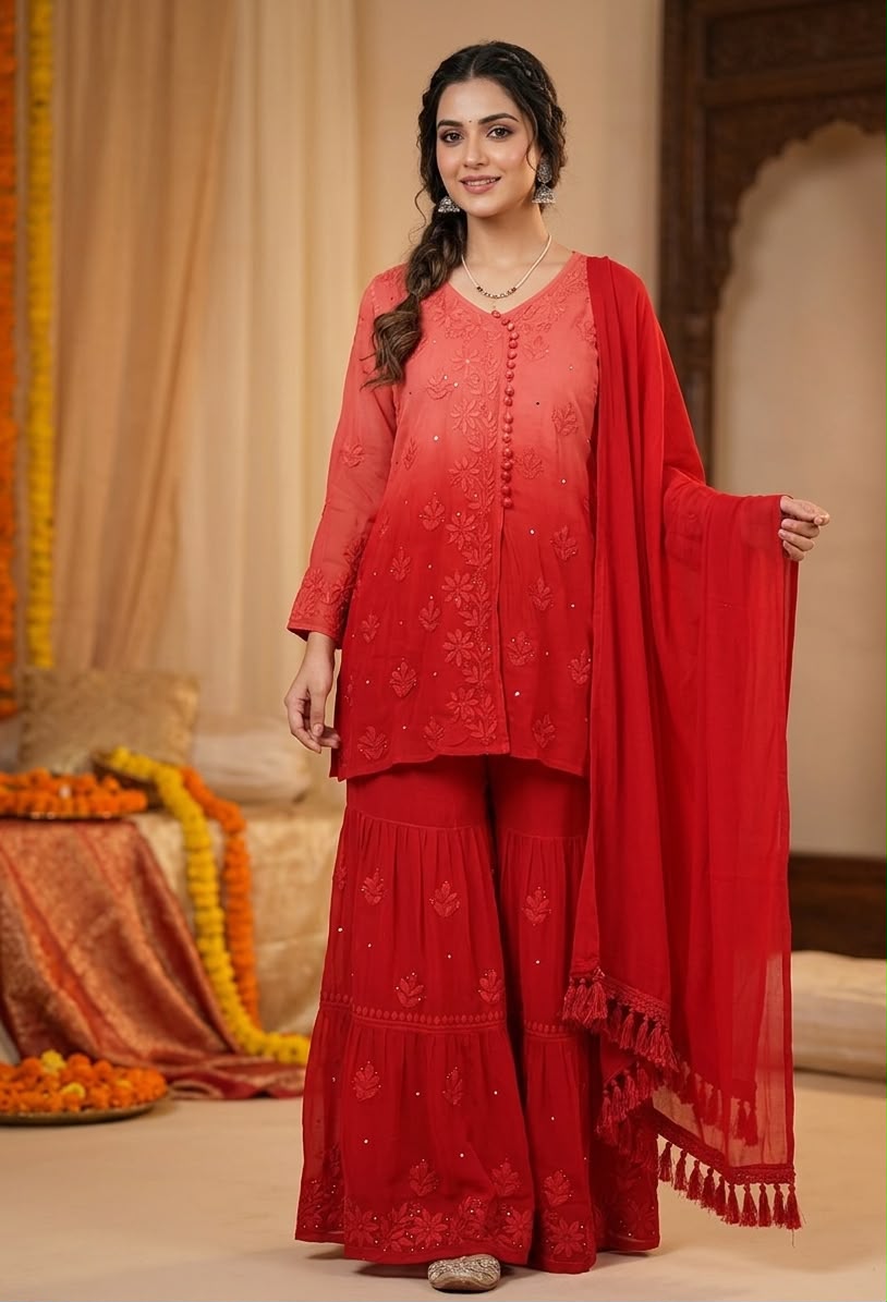Premium Viscose Gharara Dupatta Set with Mukesh Work