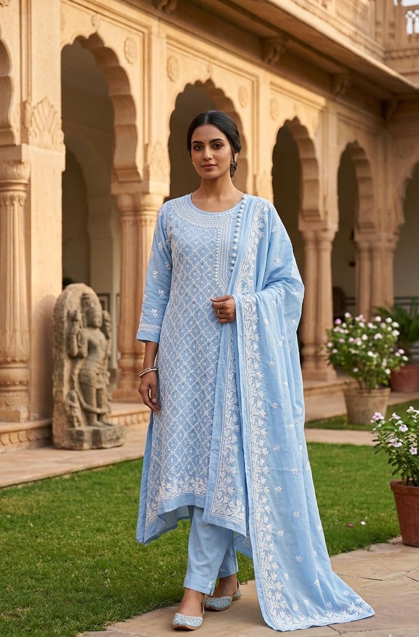 2 PIECE SET (CHIKANKARI)