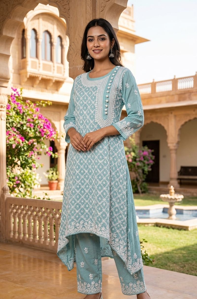 2 PIECE SET (CHIKANKARI)