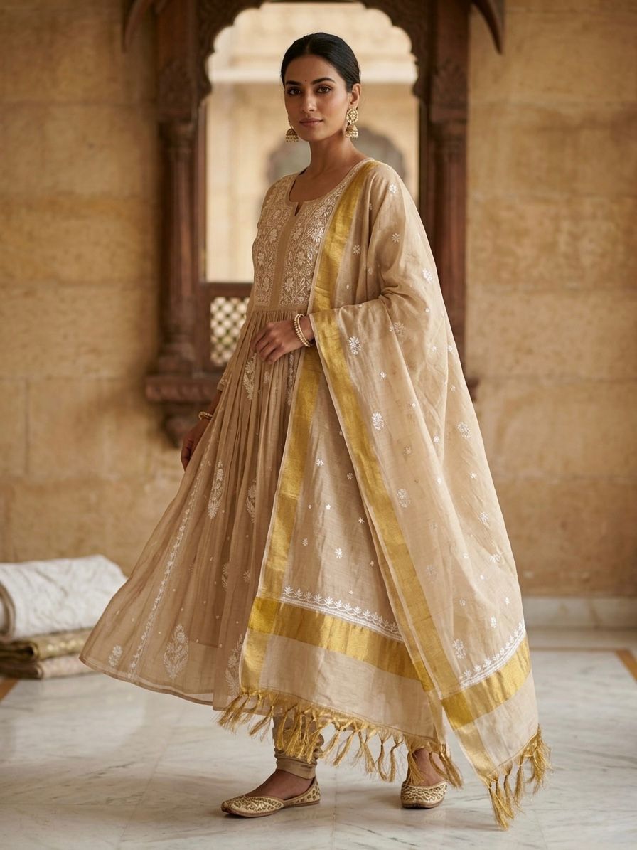 Chikankari Tissue Fabric Gown