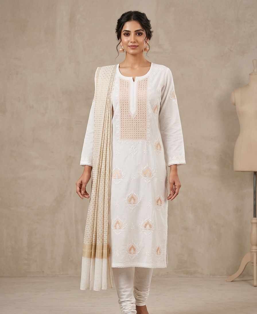 Fancy Chanderi Silk Kurti Set With Dupatta