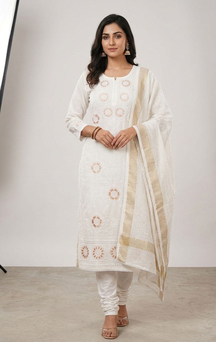 Fancy Chanderi Silk Kurti Set With Dupatta