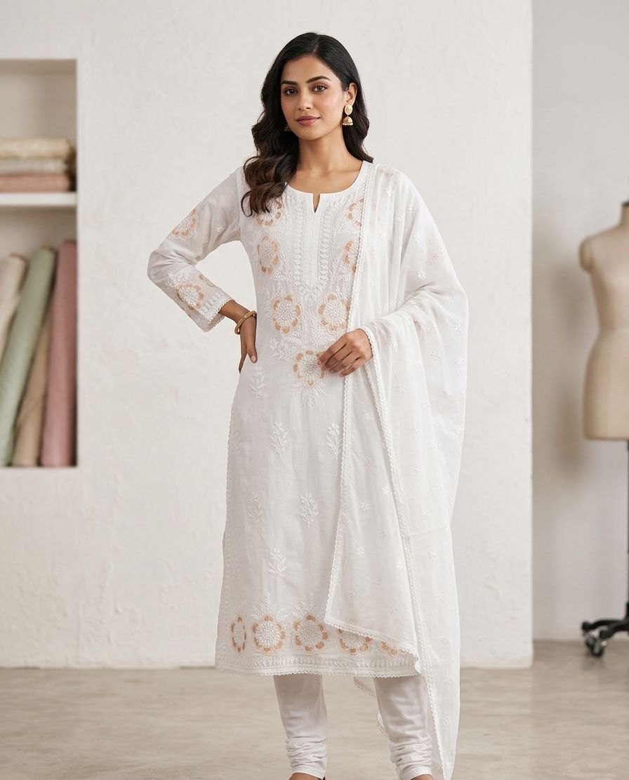 Fancy Chanderi Silk Kurti Set With Dupatta