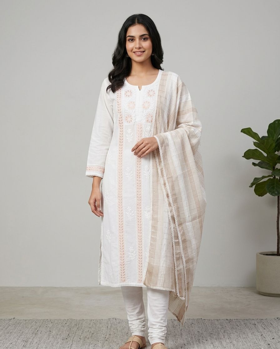 Fancy Chanderi Silk Kurti Set With Dupatta