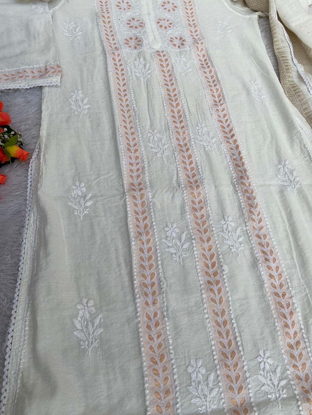 Fancy Chanderi Silk Kurti Set With Dupatta