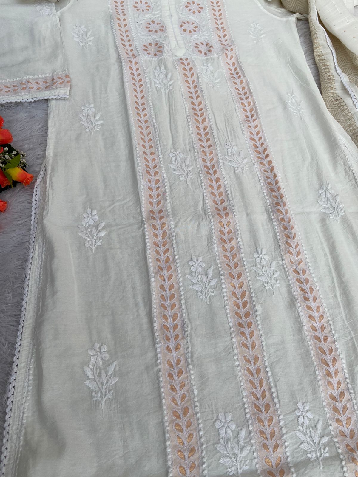 Fancy Chanderi Silk Kurti Set With Dupatta