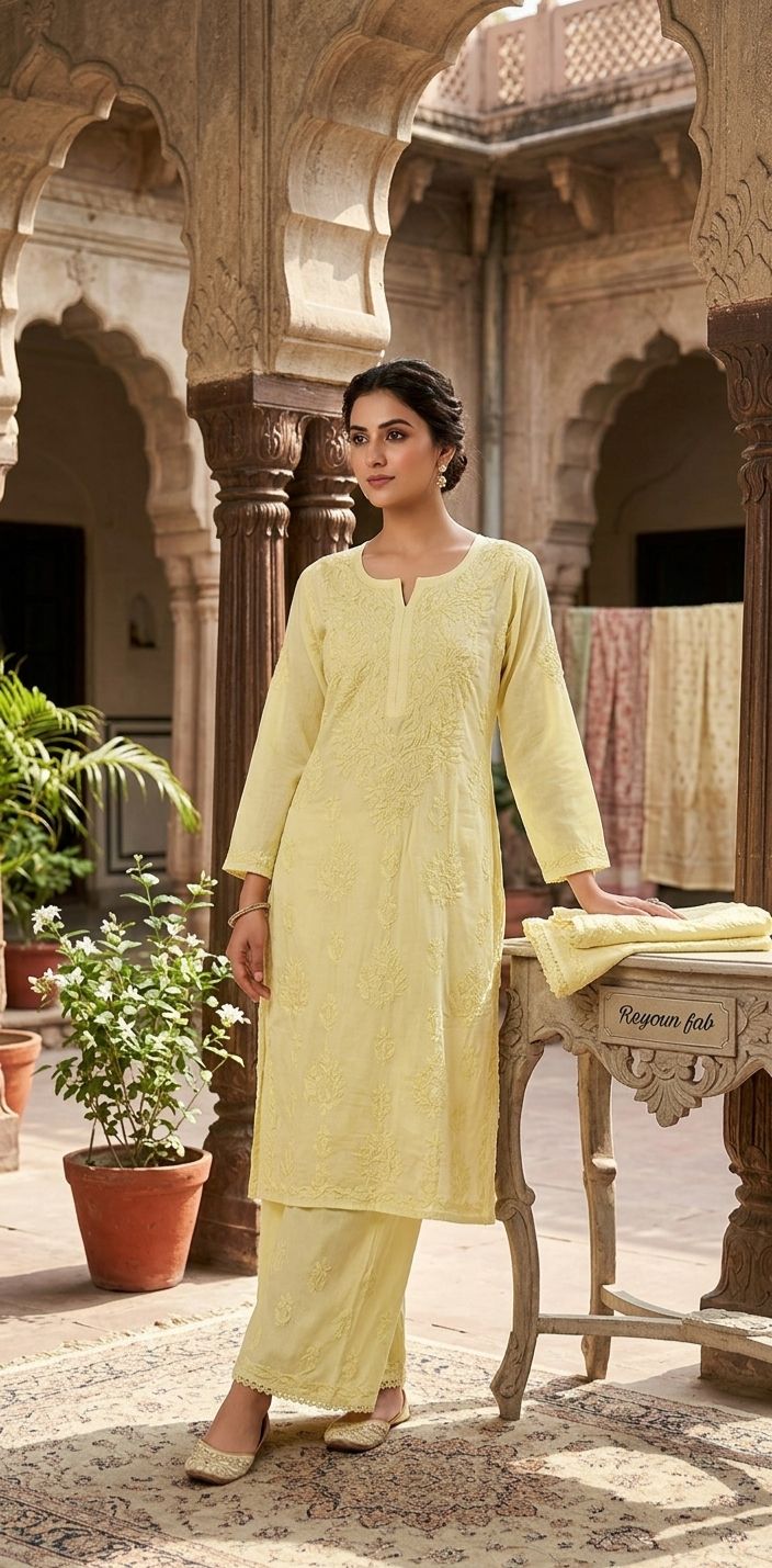 Reyoun kurti and plazo add on artificial lace