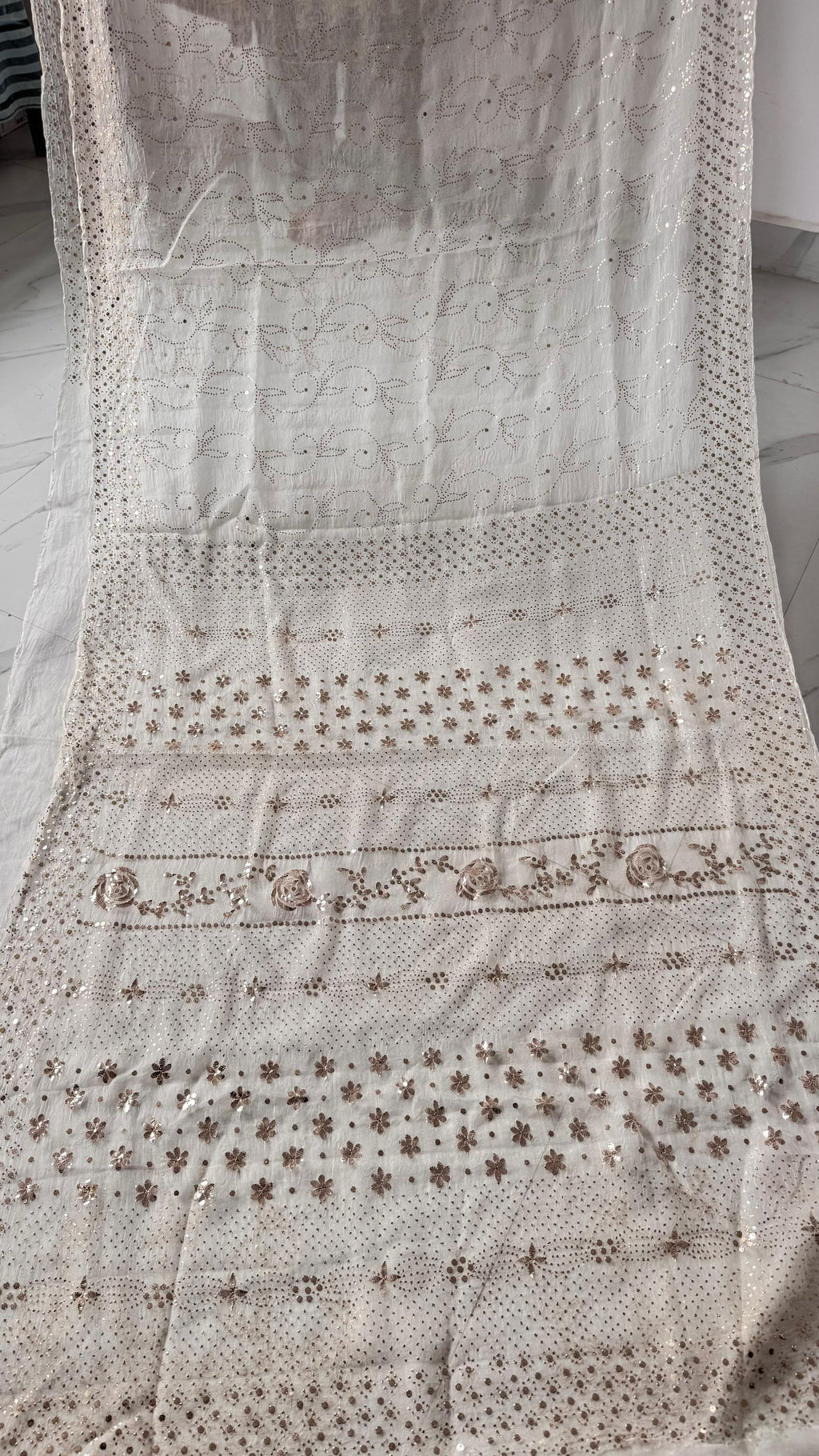 Pure Organza Saree with Pitta Mukaish Kamdani and Pearl Embellishments
