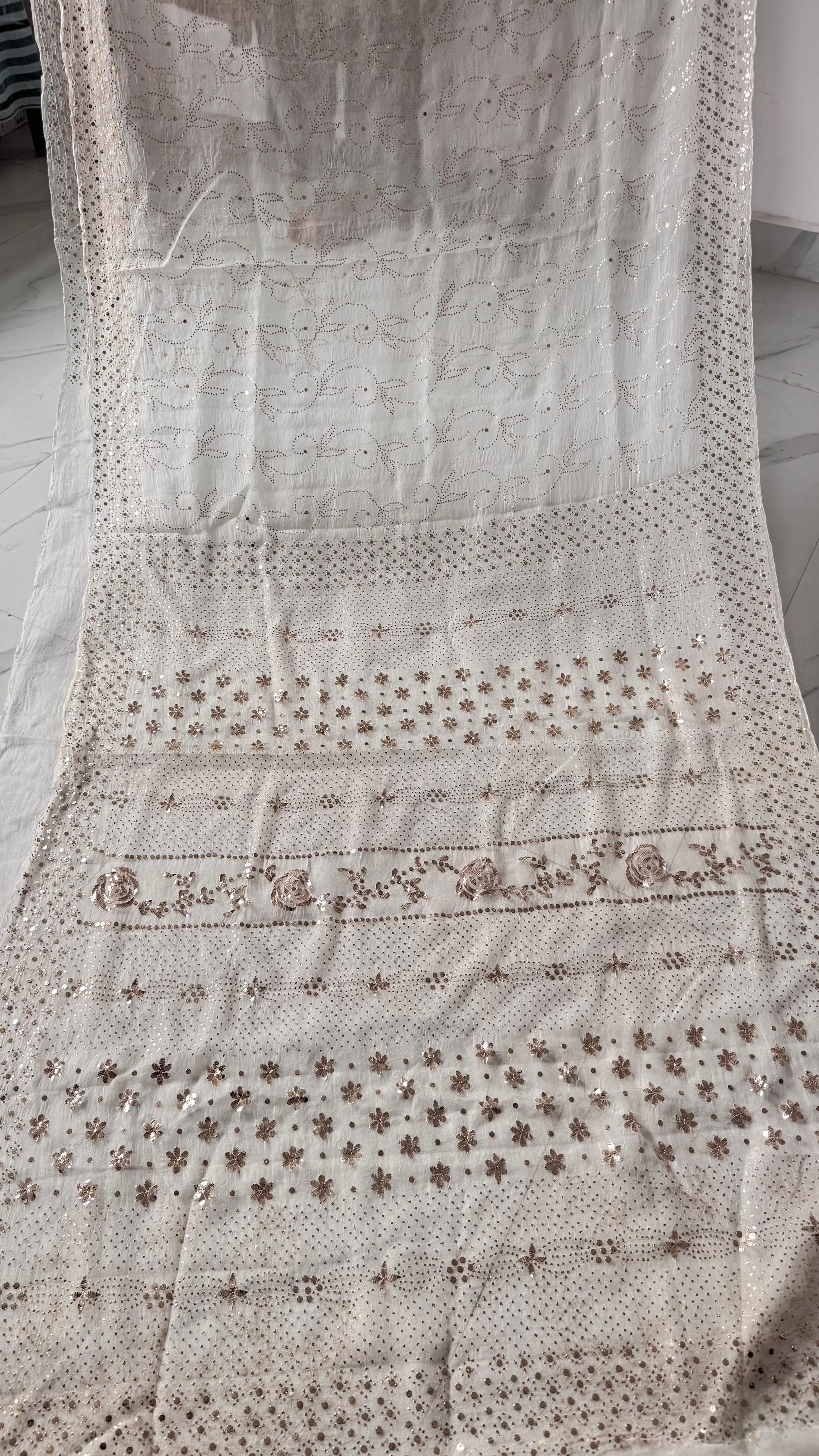 Pure Organza Saree with Pitta Mukaish Kamdani and Pearl Embellishments