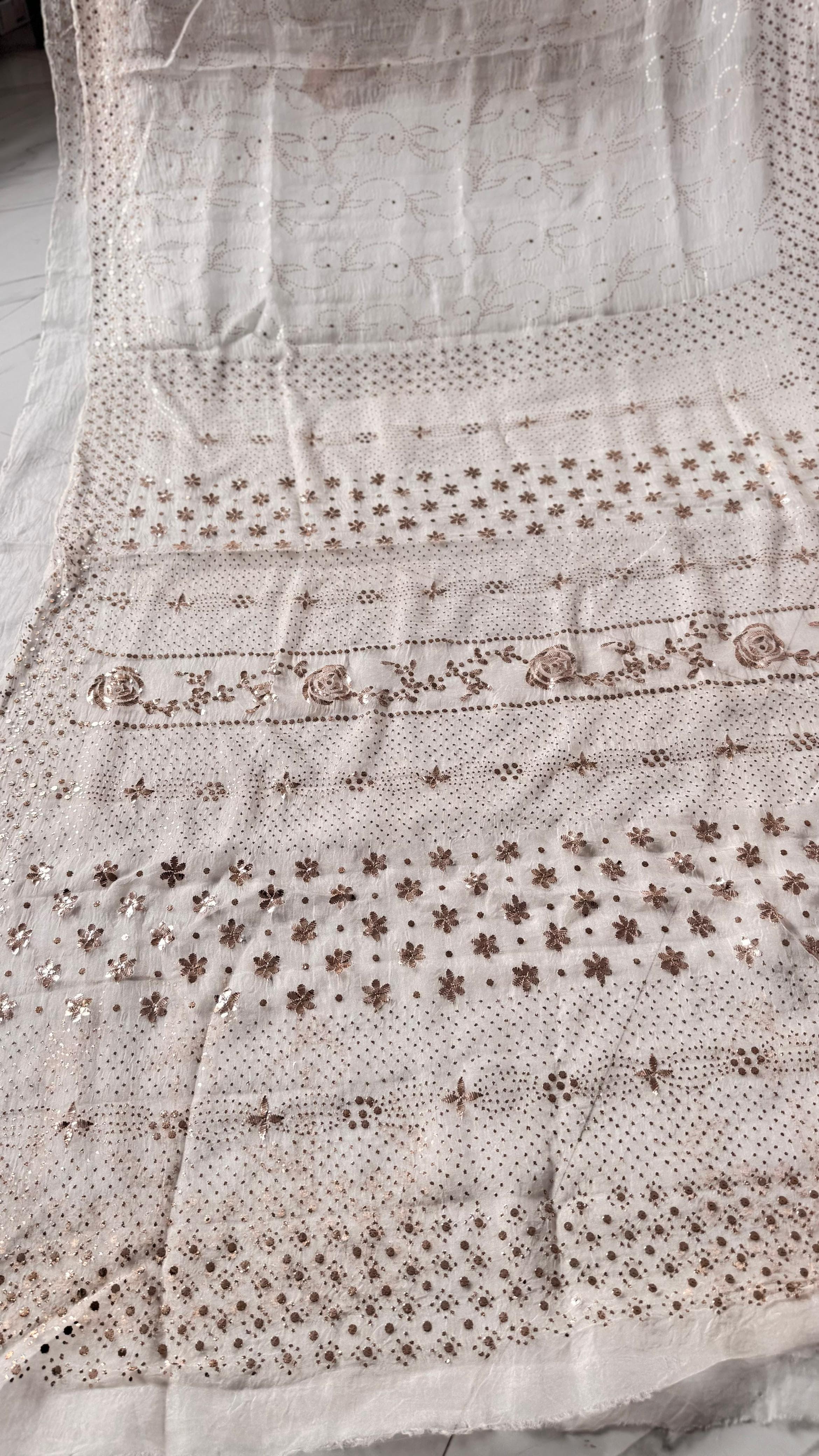 Pure Organza Saree with Pitta Mukaish Kamdani and Pearl Embellishments