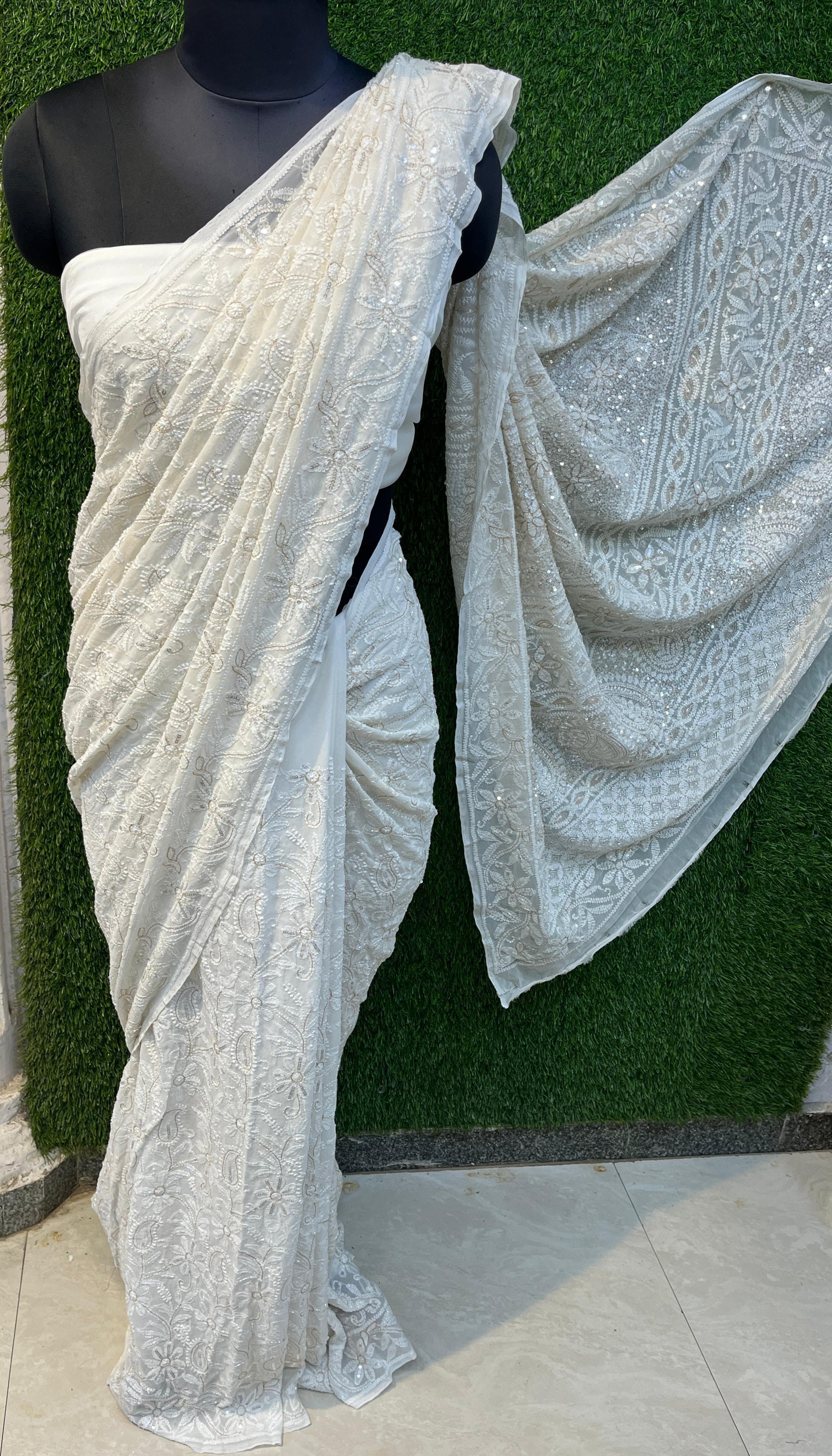 Heavy All Over Jaal Festive wear Saree with Chikankari