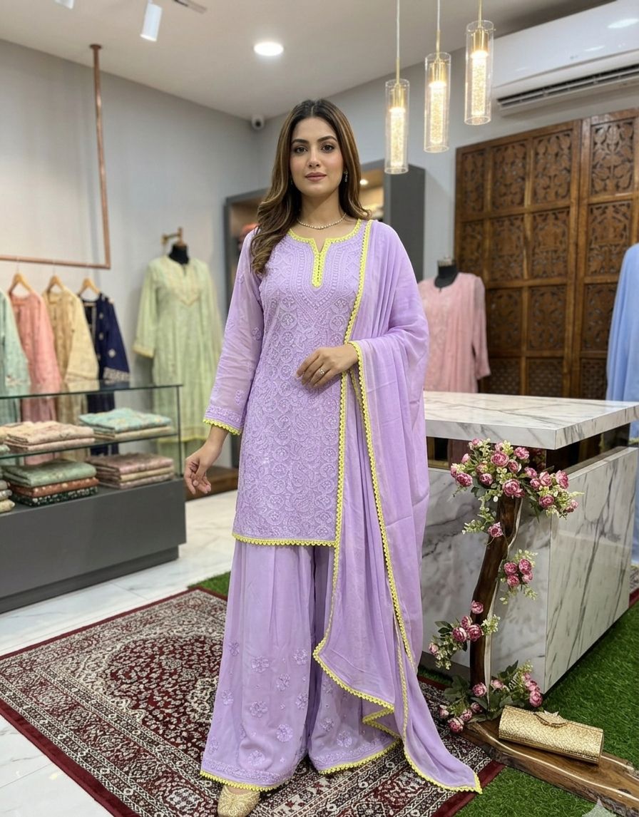 resham viscouse jall kurti & plazo quraishiyea Dupatta with lace pattern