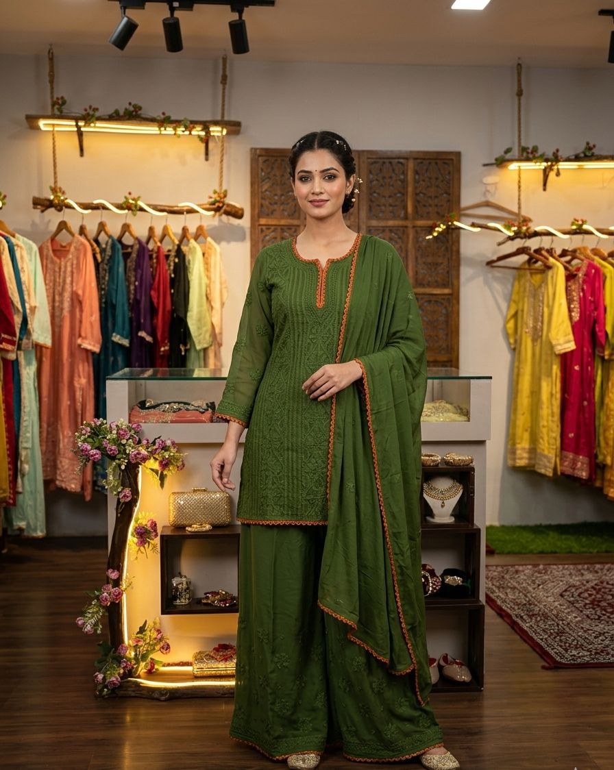 resham viscouse jall kurti & plazo quraishiyea Dupatta with lace pattern