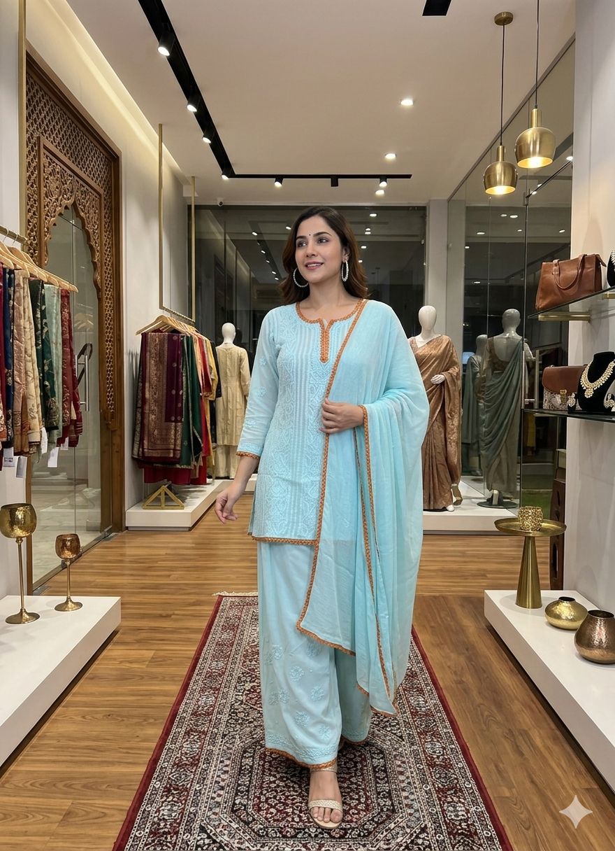 resham viscouse jall kurti & plazo quraishiyea Dupatta with lace pattern