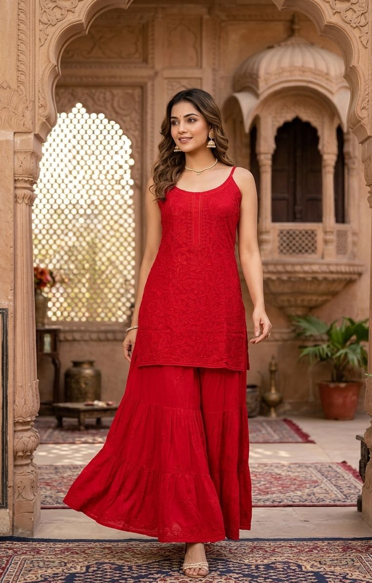 Exclusive Lucknowi Chikankari Garara Set