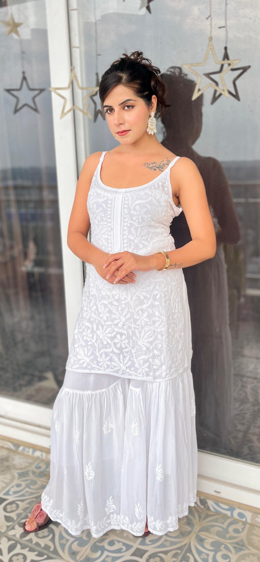 Exclusive Lucknowi Chikankari Garara Set