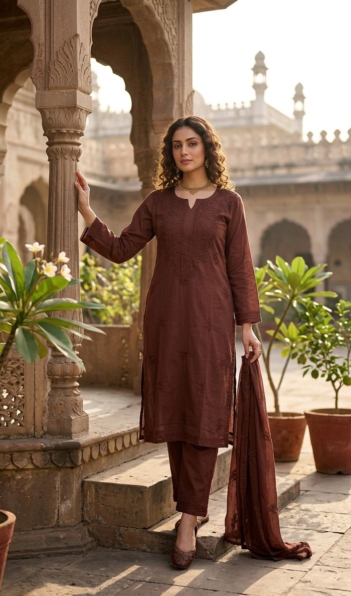 Exclusive Lucknowi Chikankari Handwork Dyeable Plazo Set