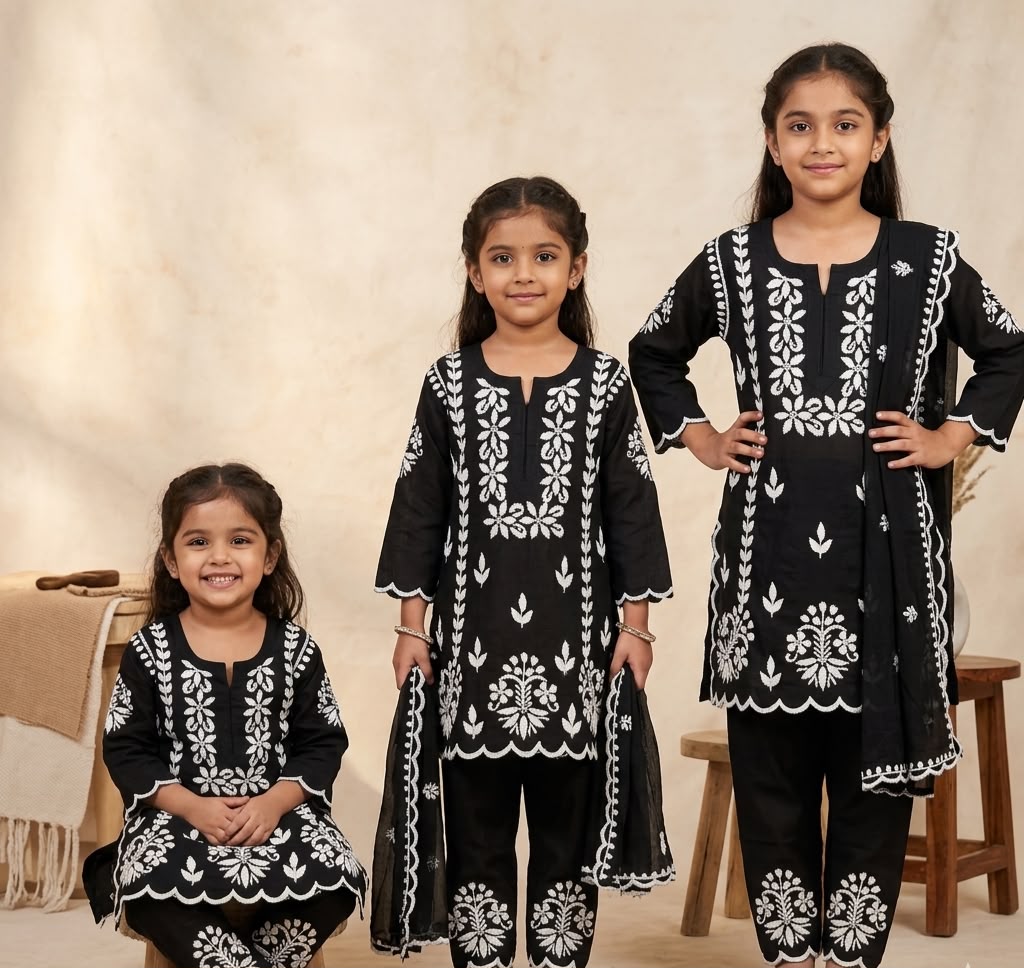 Handwork Chikankari Rayon Kurti & Pant Set with Elegant Cutwork