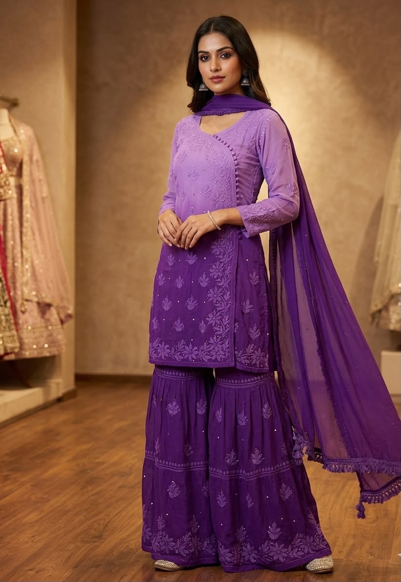 Premium Viscose Gharara Dupatta Set with Mukesh Work