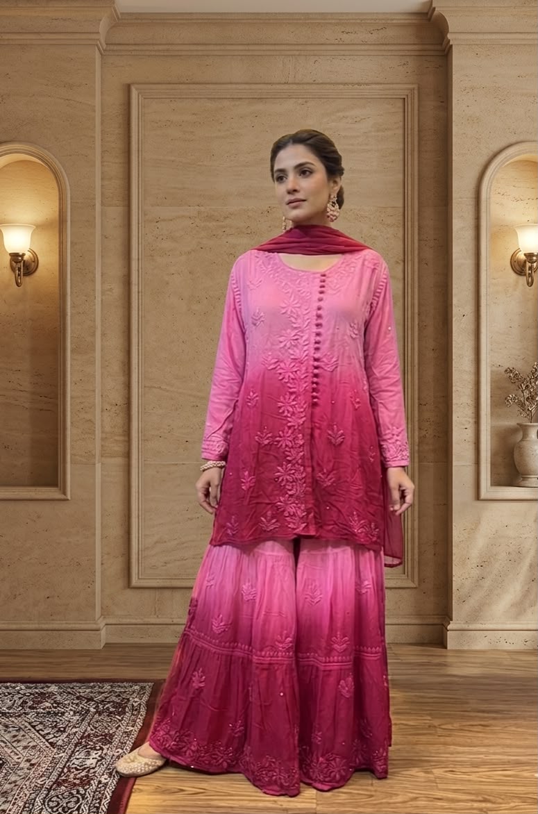 Premium Viscose Gharara Dupatta Set with Mukesh Work