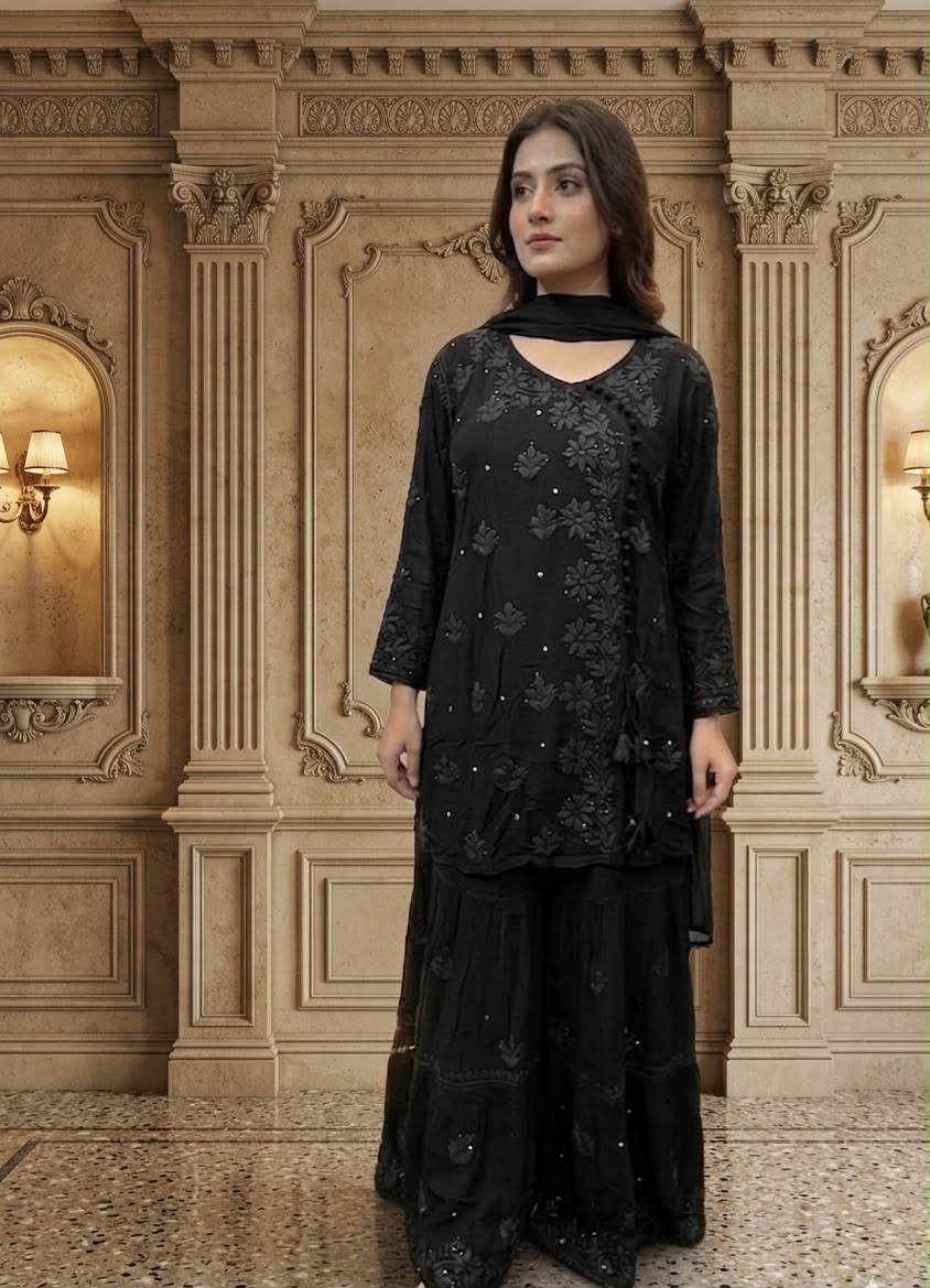 Premium Viscose Gharara Dupatta Set with Mukesh Work